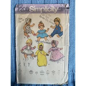 Simplicity 7208 pattern 17in 18in Doll clothes 1960s